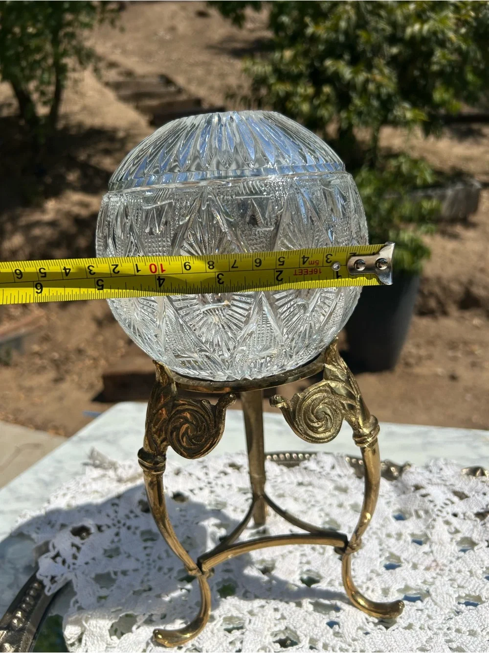 Brass Tripod Stand with Cut Crystal Globe - Clear